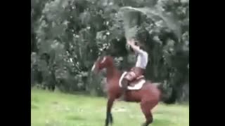 طناب بازی بی نظیر و ماهرانه اسب سوار همراه با خود اسب..!!!!