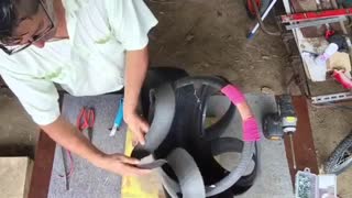 قسمت (3) آموزش نحوه ساخت یک گلدان تزئینی با یک تایر قدیمی