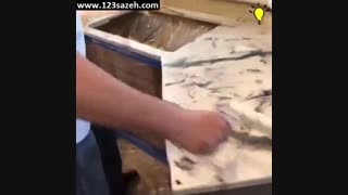 کلیپی جالب از ساخت رویه کابینت طرح سنگ در محل