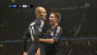 گل آرین روبن به منچستر یونایتد در لیگ قهرمانان اروپا 2010-2009