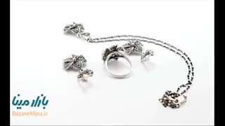 نیم ست سیاه قلم نقره مدل گل آویز