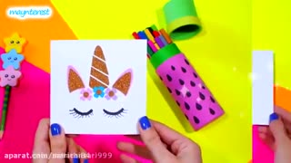 آموزش درست کردن 3 وسیله مدرسه زیبا ( دفتر تک شاخ _مداد ستاره دار _جامدادی )