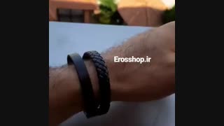 نیم ست دستبند چرم دستساز و انگشتر استیل نقره ای