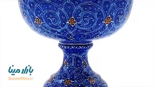 کاسه پایه دار مسی میناکاری شده اثر اسماعیلی ارتفاع 9 سانتی متر